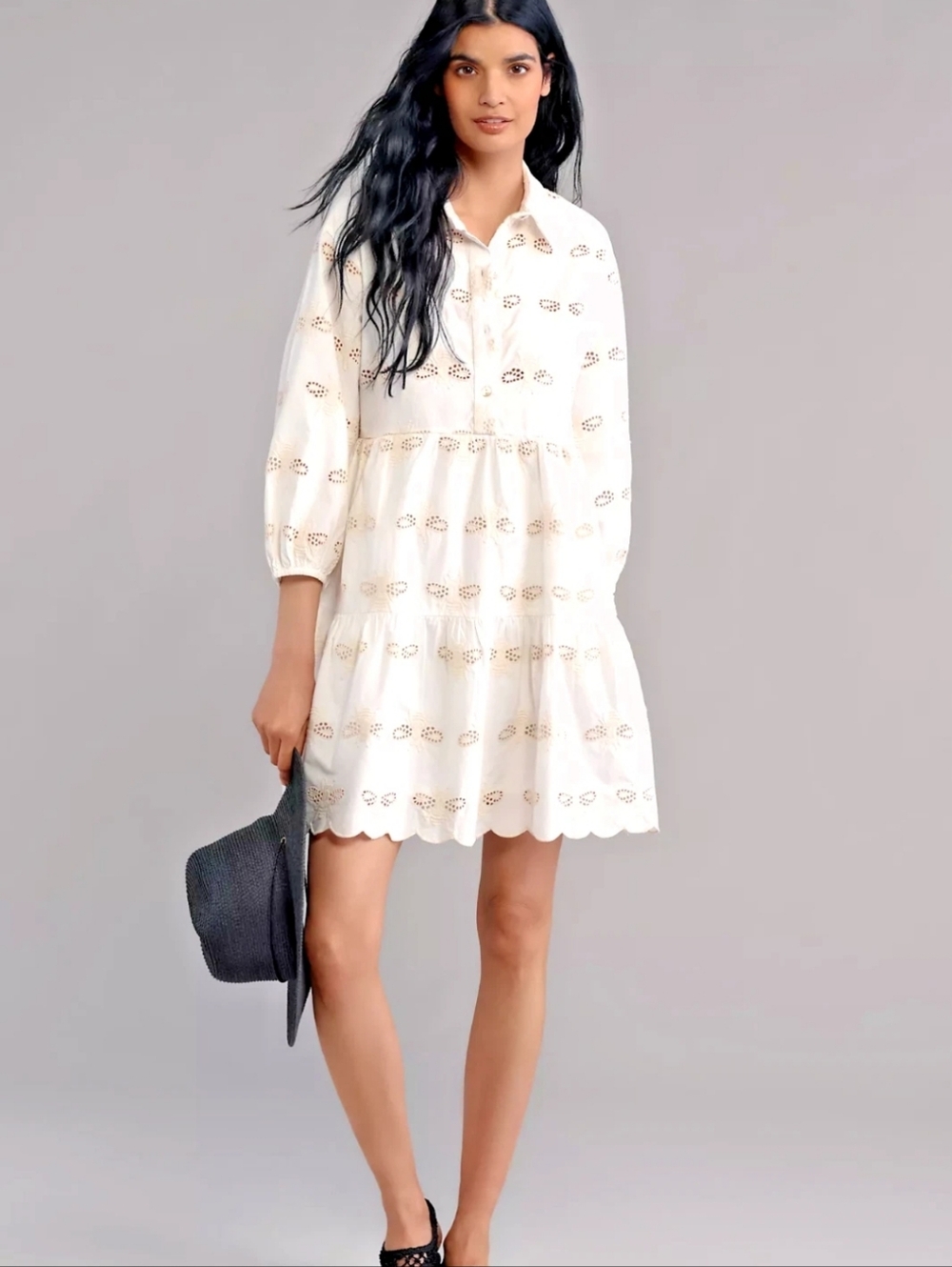 Anthropologie The Bettina Eyelet Tiered Mini Dress